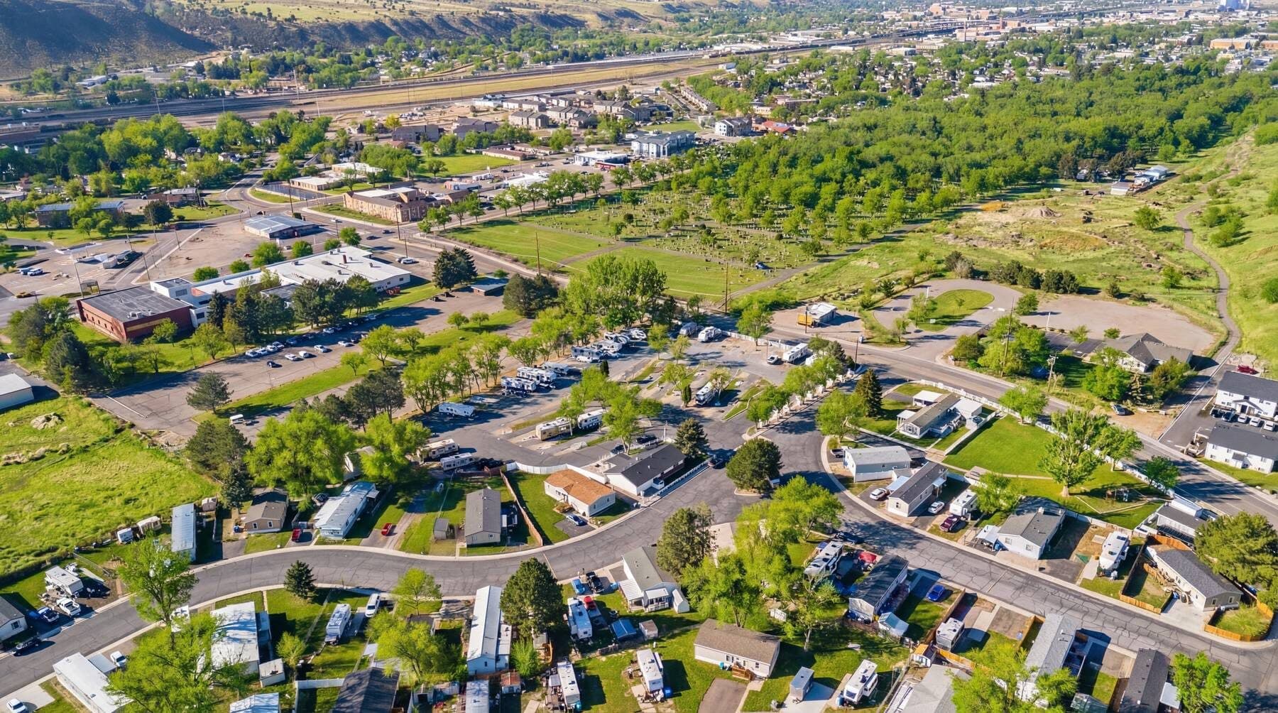 Aerial view of the RV park and surrounding area